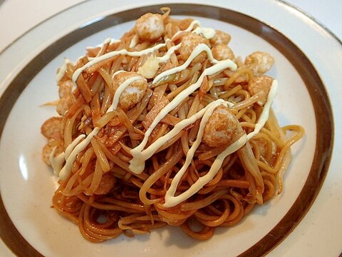 ヒエコロコロ入り　もやしと白葱とハムの焼きそば♬